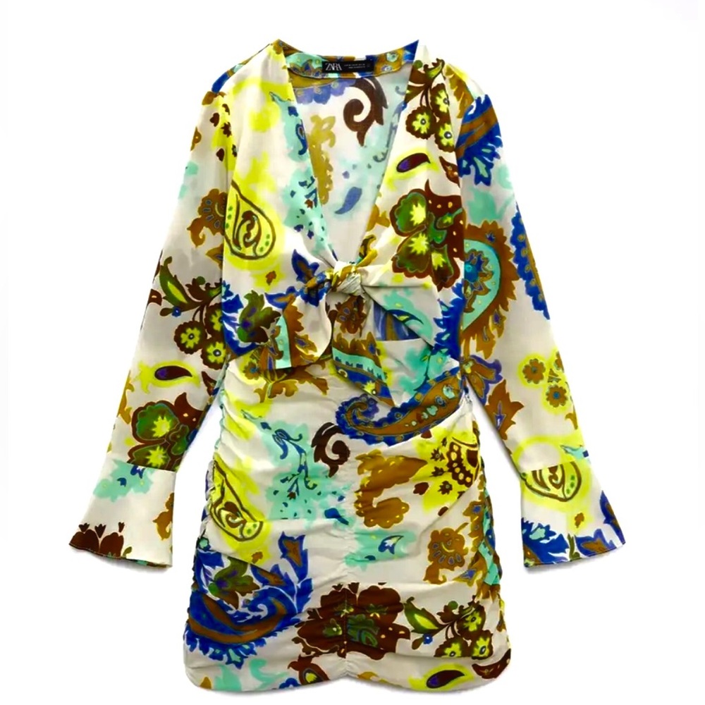 Zara floral printed dress with front knot.  Size M